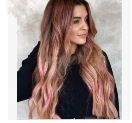 Brown Pink Big Wave Long Curly Wigs